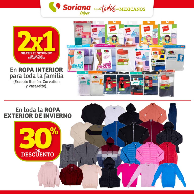 Soriana 2x1 en ropa interior para toda la familia